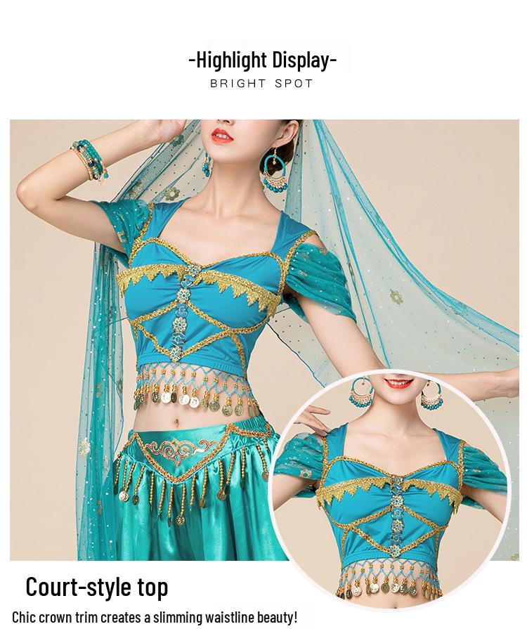 Costume de Danse du Ventre Exotique Princesse Jasmine d'Halloween pour Adultes