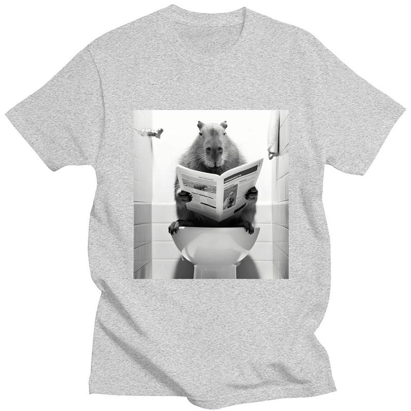 Funny Capybara Bathroom Cute Print T Shirt Unisexs Womens Fashion Vintage Tshirt Oversized Casual Cotton Short Sleeve Streetwear