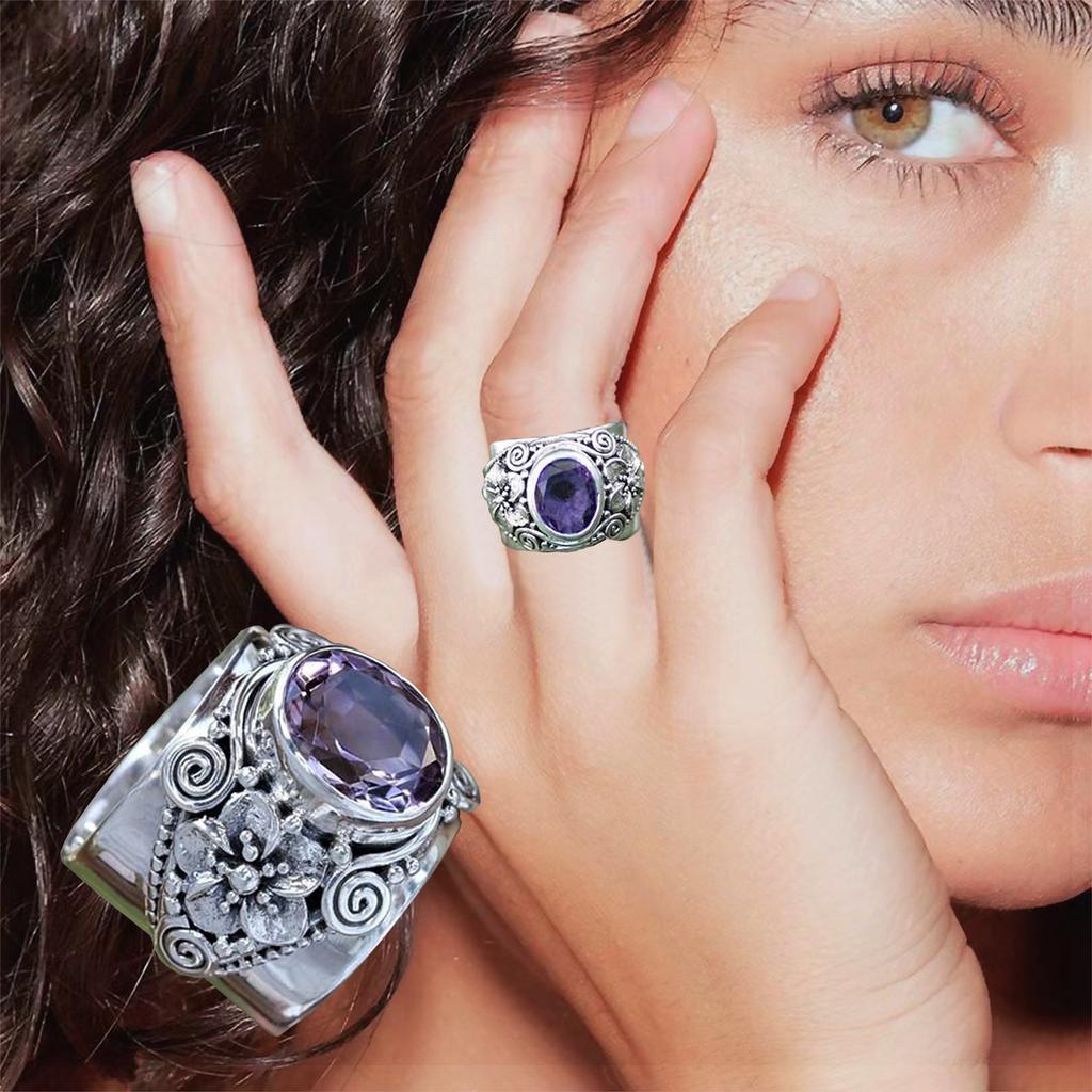 Женское винтажное кольцо с аметистом, кольцо с цветком, обручальное ...