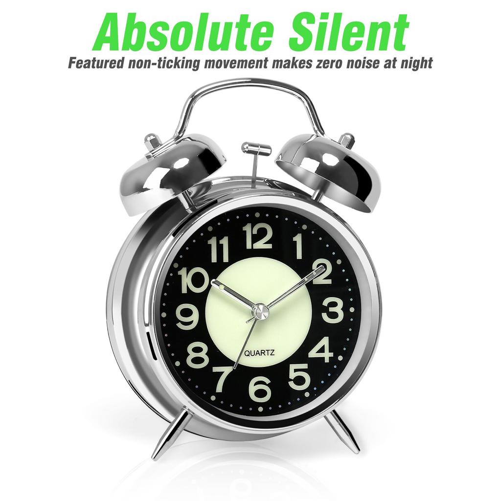 4 Zoll großer, superlauter Wecker mit Doppelglocke und Nachtlicht für Menschen mit tiefem Schlaf
