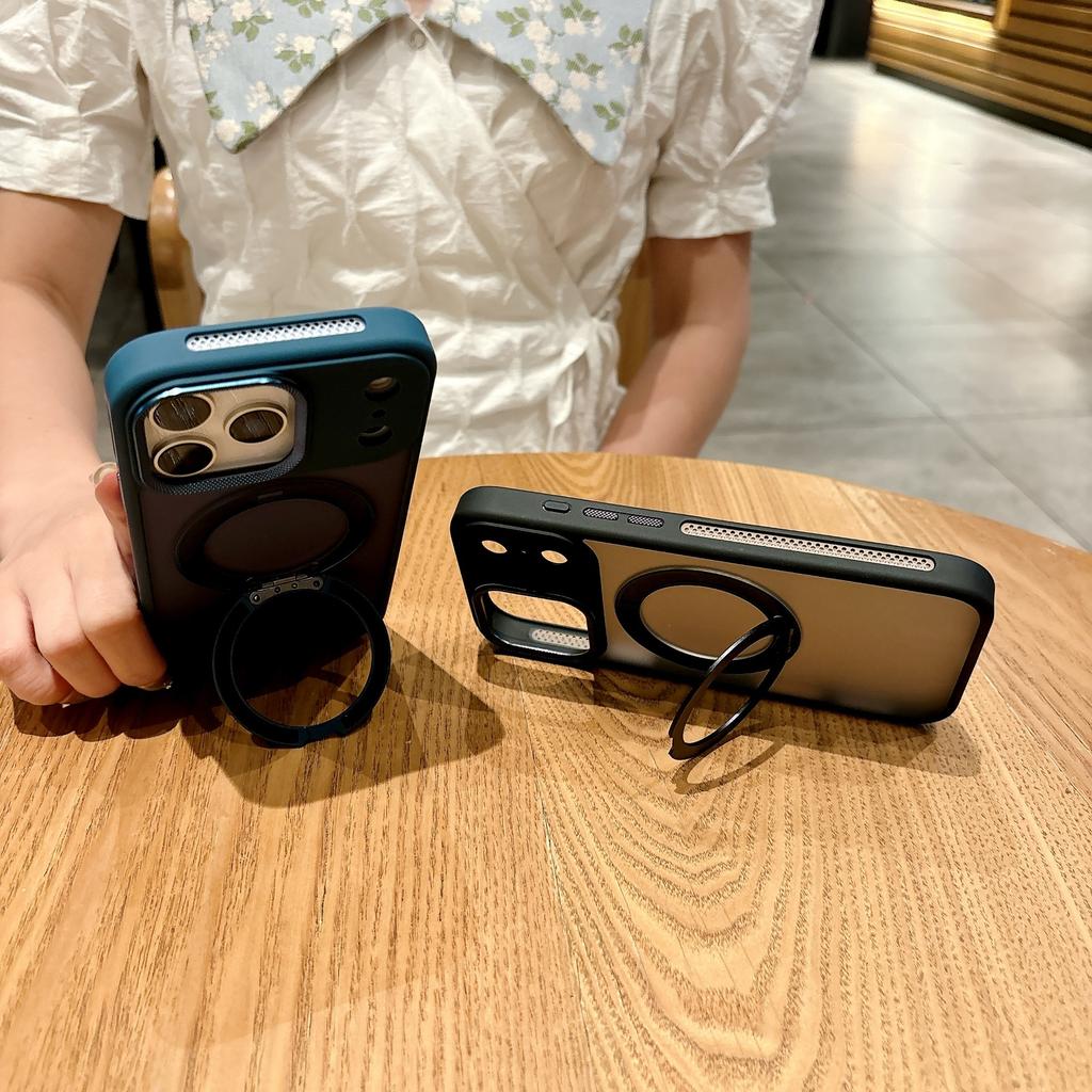 Applicable To Iphone17 Rotating Magnetic Suction Bracket Mobile Phone Case Matte Apple 16PROMAX Metal Mirror Protective Case 15