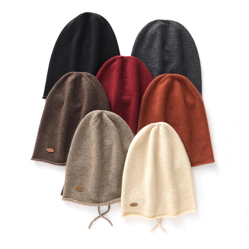 Autumn and winter new skin-friendly cashmere drawstring soft waxy knitted warm cashmere cap is in stock in large quantities