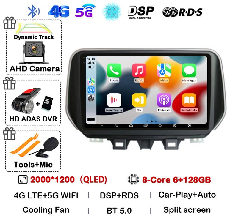 Android 14 Carplay Auto WIFI+4G For Hyundai Tucson IX35 2018 2019 2020 Car Radio Stereo Multimedia Player GPS BT 360 Camera DSP