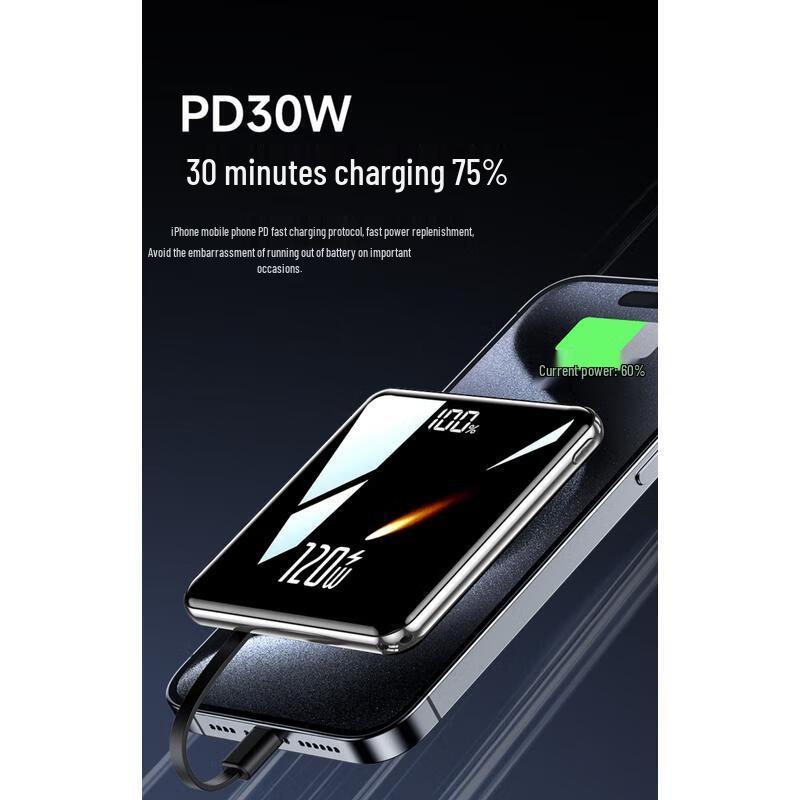 HANDUNYOU 20000mAh 120W Super Fast Charging Power Bank with Built-in Cable