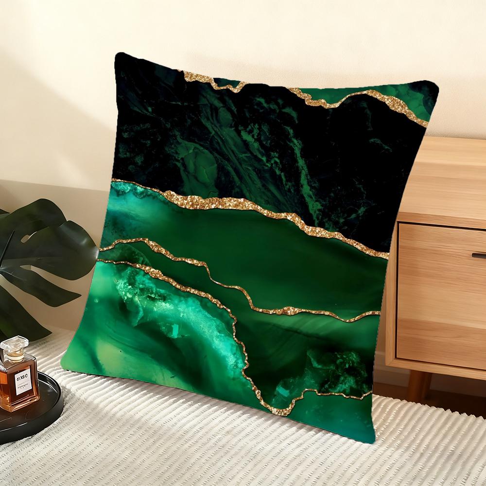 Green Gold Blush Marble  Cushion Cover Soft Short Plush Pillow Cover Smooth Cozy Texture Aesthetic Cushion Case Home Decor