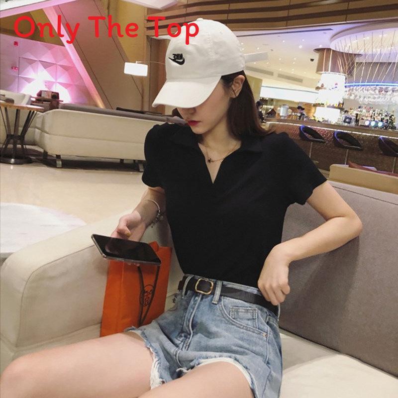 Polo Shirt Women Summer Casual Short Sleeve With Colorblock Splicing For Student Fashion