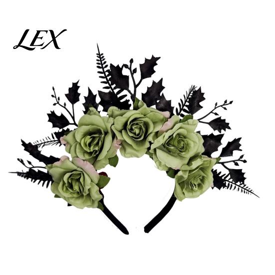 Streetwear Gothic Hairband for Women Halloween Rose Headband, Flower Leaf Crown Hair Hoops Bands, Costume Accessories Adults Headpiece Cosplay