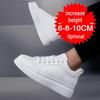 Men's White Height-Increasing Sneakers with Thick Sole, Invisible Inner Lift, and Casual Style, Large Sizes Available, 10cm Boost.