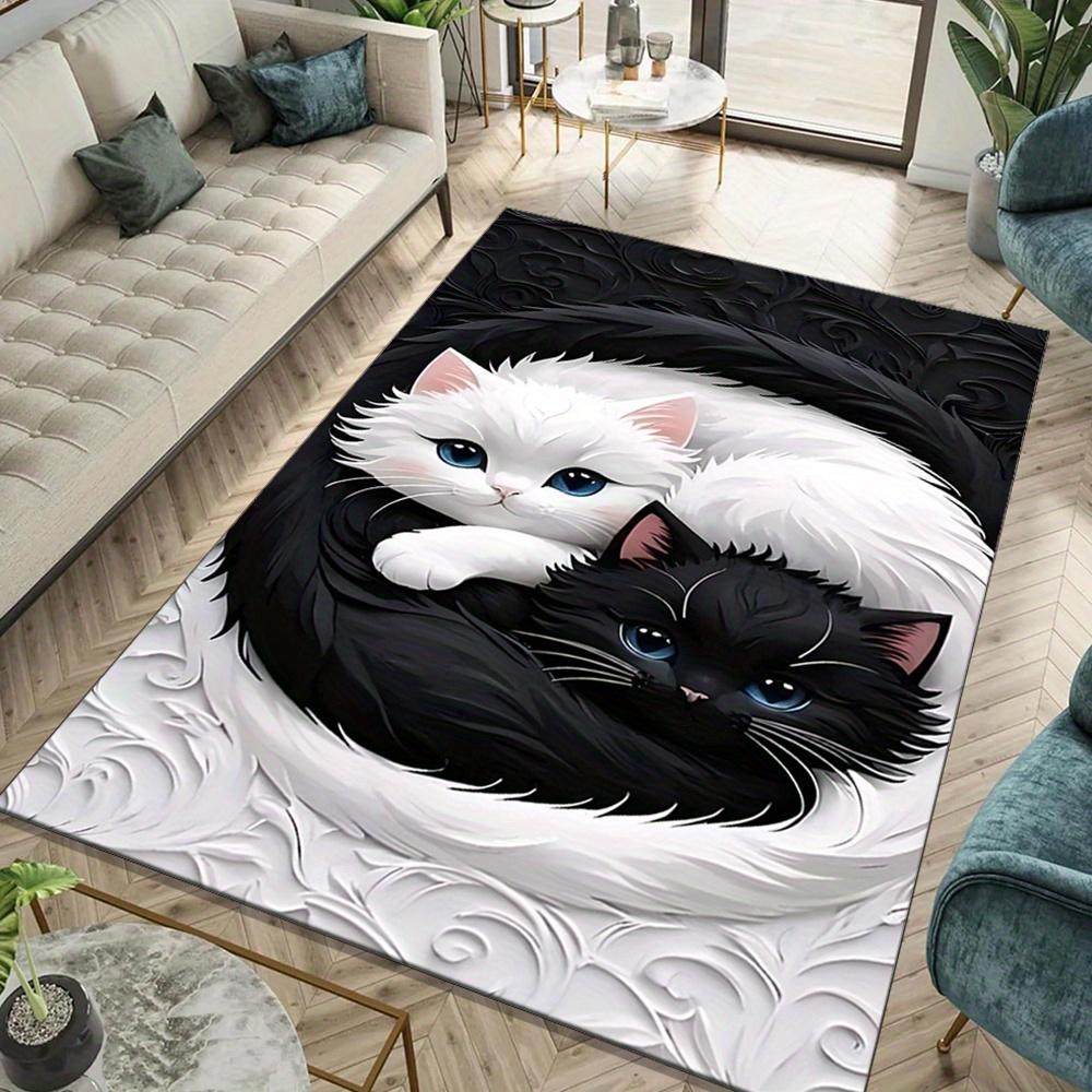 Cat Print Carpet White Cat Black Cat Design Living Room Rug Creative Home Decor Non-slip Mat for Bedroom Study Multiple Sizes