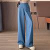 Womens Daily Casual Solid Color Loose Straight Pants