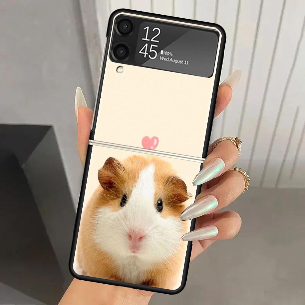 

Cute Lovely Pet Hamster Hard PC Phone Case For Samsung Galaxy Z Flip 6 5 4 3 Black Cover ZFlip6 Flip5 Flip4 5G Foldable Print Ca Samsung Z Flip 5