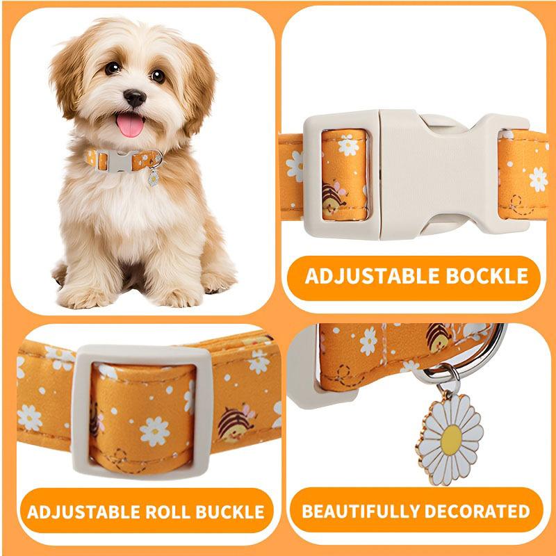 Pet Dog Necklace Collar with Thickened Adjustable Chrysanthemum Print Collar for All Seasons for Large Medium Small Cats Dogs
