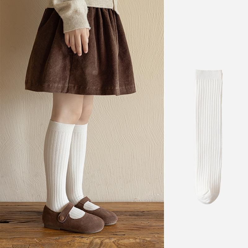 

Children s Long Tube Socks Solid Color Girls Knee Socks Girls Korean Version Princess Children Soft Cotton Spanish Stripe High Socks one size білий