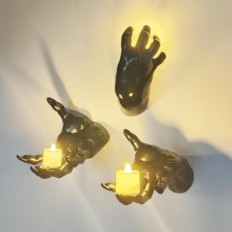 Set of 3 Horror Skeleton Hand Shaped Holders Indoor and Outdoor Wall Decoration Festival Home Embellishments