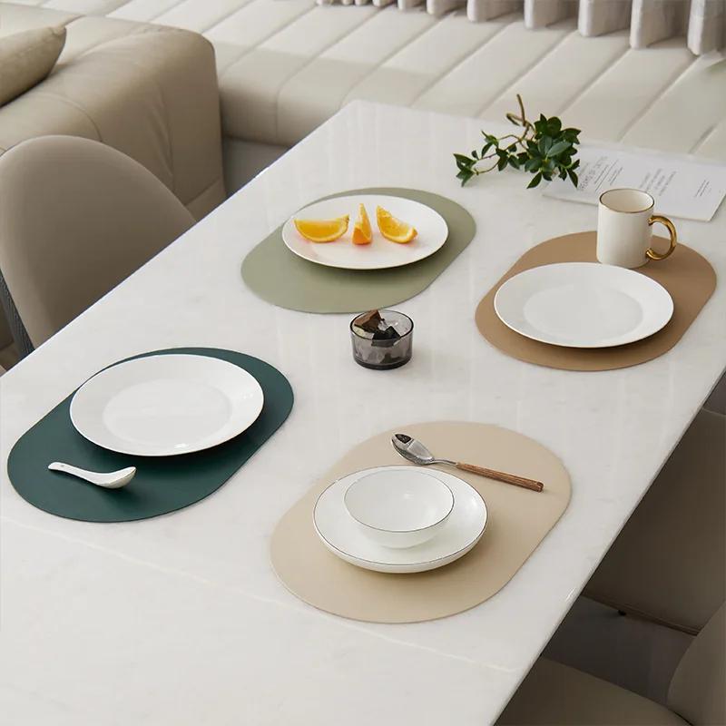 Home Use Solid Color Semi-PU Leather Placemat Waterproof Oil-Resistant Heat-Resistant Table Mats Dining Hotel Settings