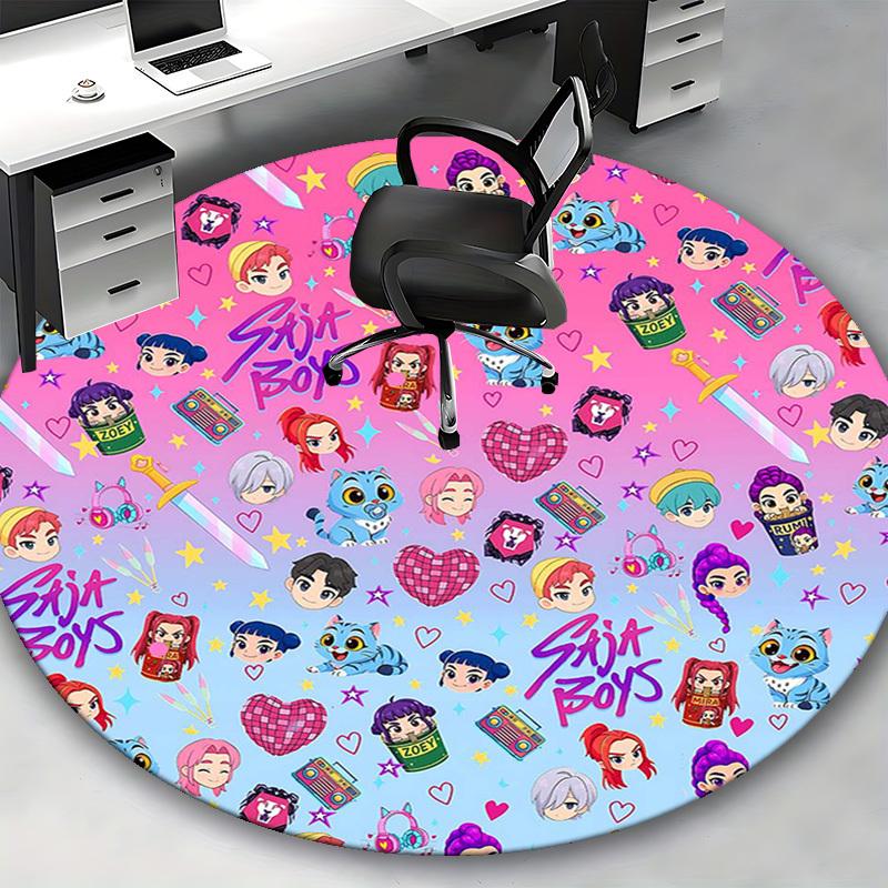 1pc Anime Cartoon Design Round Carpet Office Chair Mat, NonSlip Rug for Home Decor, Seasonal Gift, Suitable for Office, Living Room
