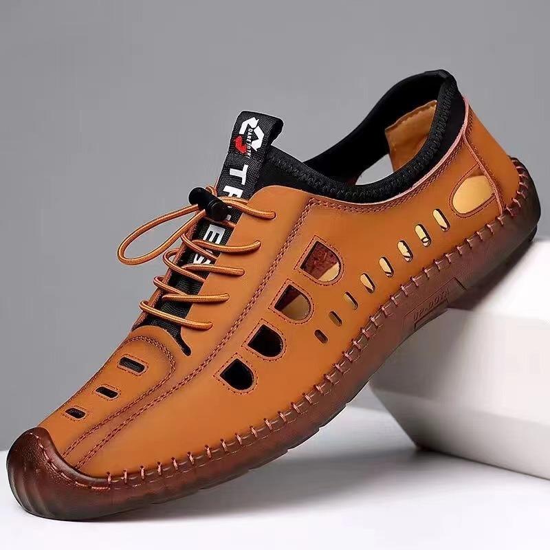 

Men s Breathable Leather Casual Sandals Non Slip Comfortable Hollow Out Summer Shoes 44 хакі