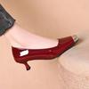 Small square head shallow mouth single shoes women's 2025 spring new elegant French simple metal burgundy patent leather high heels