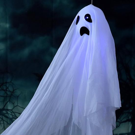 2 Pcs Halloween Hanging Ghosts Spooky Outdoor Light-Up Flying White Ghosts