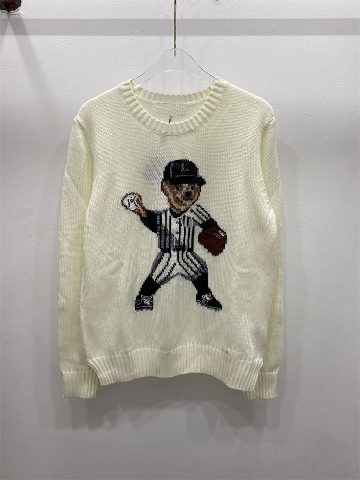 Damen Jacquard Wollmischpullover mit gesticktem Cartoon-Bär-Design