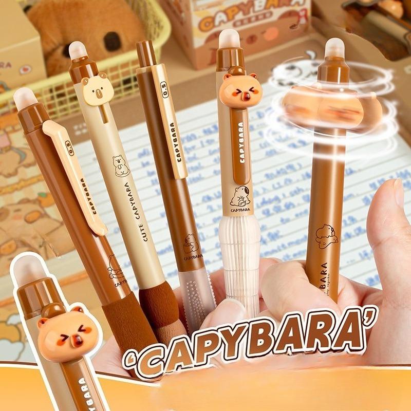 10pcs Cute Cartoon Bear Kapybara Themed Press Pen Plastic Erasable Neutral Pen Blue Ink Quick Drying Function Writing Tool