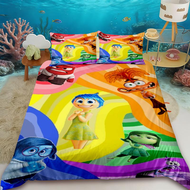 Inside Out Cartoon Duvet Cover Anime Bedding Set Quilt Cover with 2 Pillocase Queen King Full Bedroom Decor
