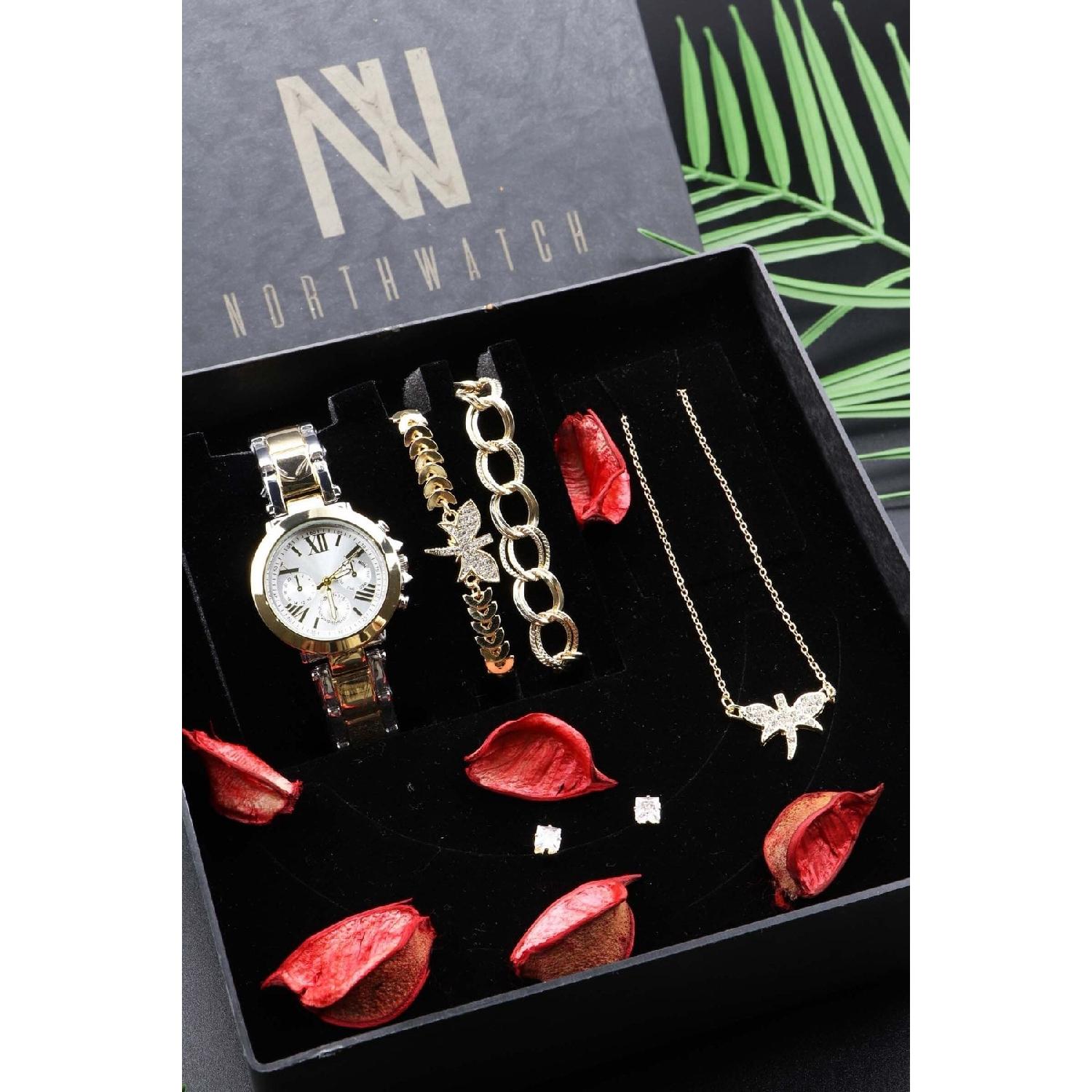 

Retro Mini Gold Women s Watch, Necklace, Bracelet And Earring Set