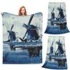 Dutch Blue Delft Vintage Windmill Blanket Fleece Sofa Throw Blanket Breathable for Couch Bedding Office Throws Bedspread Quilt