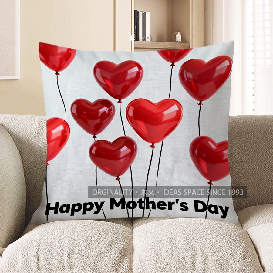 Home Decor Red Heart Balloons For Mother'S Day Pattern Cushion Cover Suitable For Sofa Bedroom Car Pillow Cover