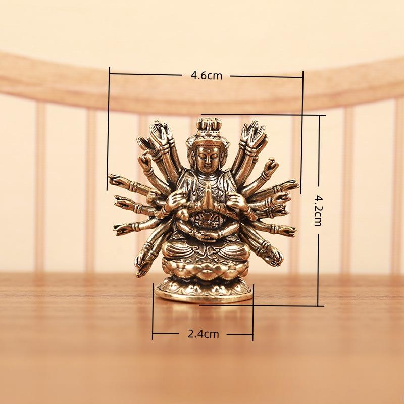 1 ks Avalokitešvara Guanyin oltářní soška Retro mosazná Tisíceruká Bódhisattva Buddha soška Domácí chrámová dekorace Buddhistický dárek