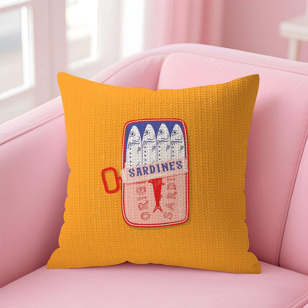 Coastal Charm SardineS Cushion Cover Natural Linen Pillow Case DoubleSided Print Decorative Sofa Pillowcase Home Decor Gift