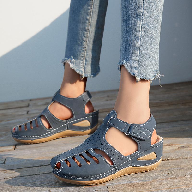 2021 Sommer Damen Klett-Keilsandalen - Große Größe, Europäischer & Amerikanischer Stil, Tägliche Freizeit, Mittelabsatz Baotou-Design