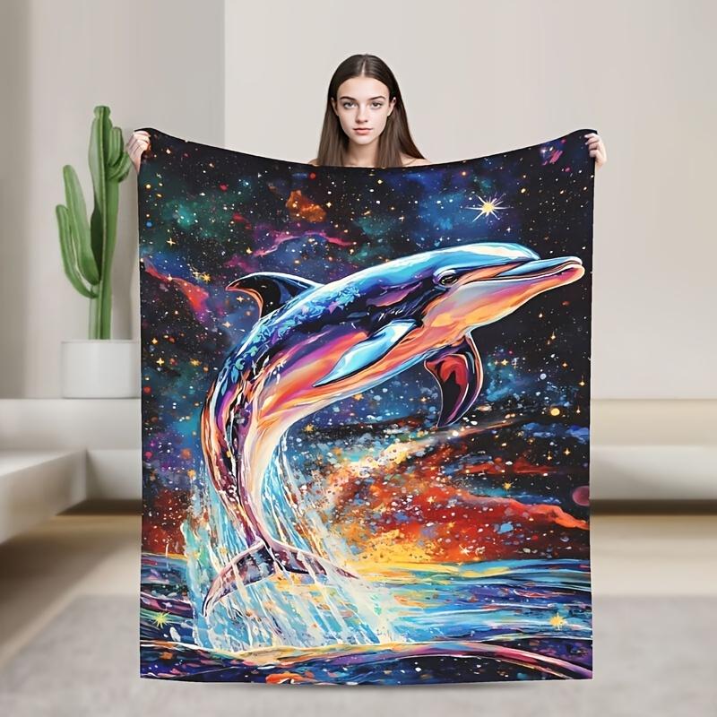 Cozy Dolphin-Themed Flannel Throw Blanket | Machine Washable for | Perfect for BedroomDorm,Car,Outdoor,SofaTravel,OfficeCamping