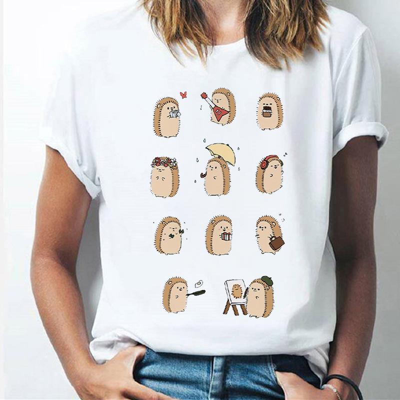 Women Tshirt Drink Coffee Cartoon Bear Print Harajuku Summer Tshirts Casual O-Neck Short Sleeve Tops Tee T Shirt Custom T-Shirt