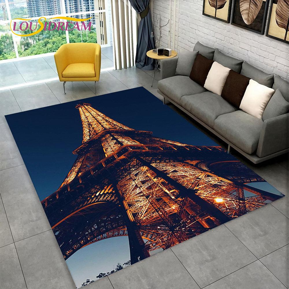 France Paris Eiffel Tower Romantic Art Area Rug,Carpet Rug for Living Room Bedroom Sofa Doormat Kitchen Decor Non-slip Floor Mat