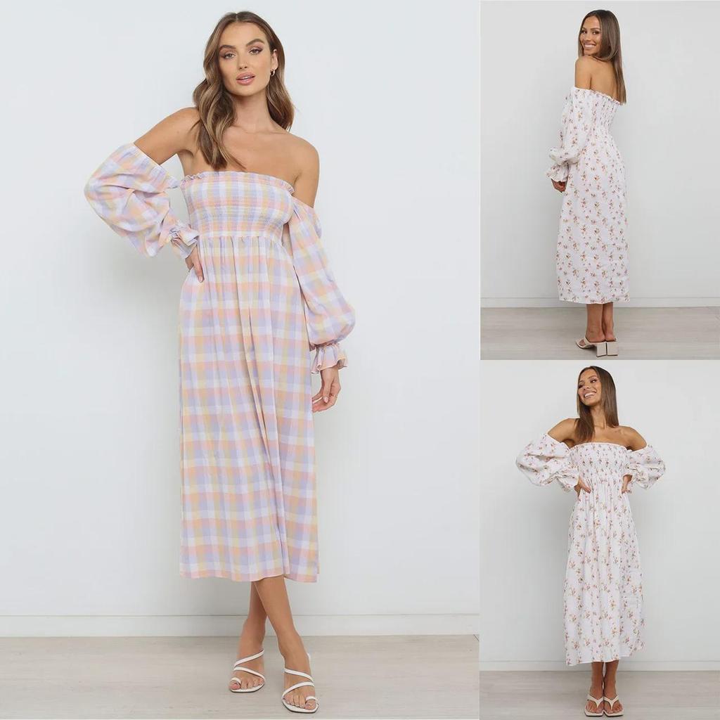 Women's Sexy Off-Shoulder Long-Sleeve Printed Dress for Fall/Winter YD101