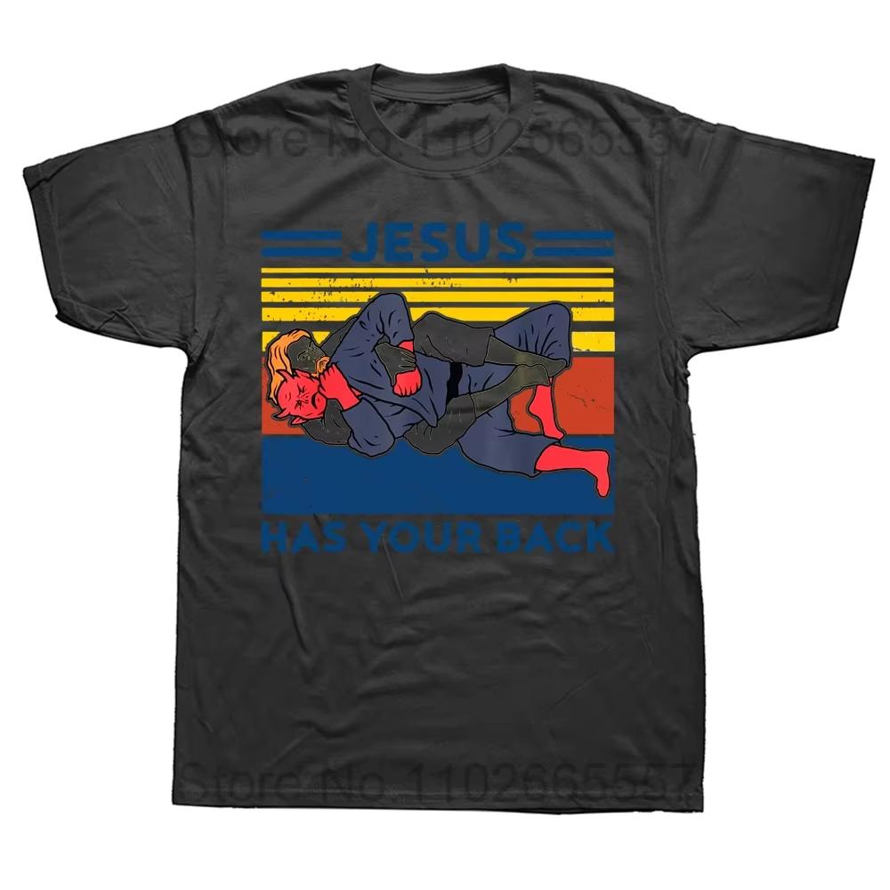 Best Selling Fashion Summer Jesus Has Your Back Jiu Jitsu Retro Christian Unisex Unisex T Shirts Cotton T Shirt Street Unisex Tshirt