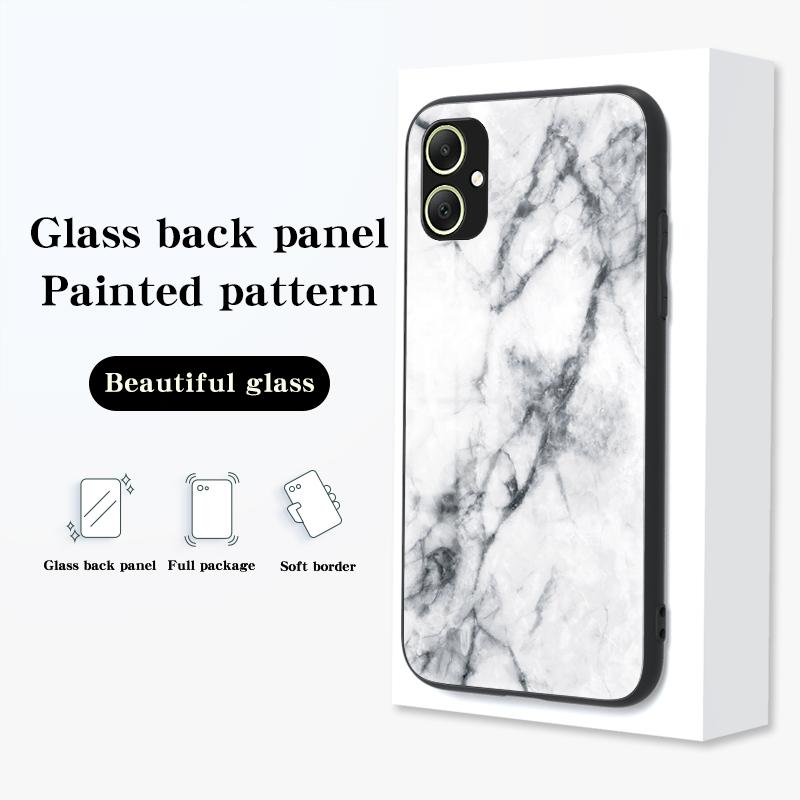 For Samsung Galaxy A05 4G Cover Marble Pattern Tempered Glass+PC+TPU Anti-scratch Shell