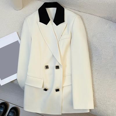 Damen Anzugjacke Revers Langarm Zweireihig Anzugjacke mit Pattentaschen