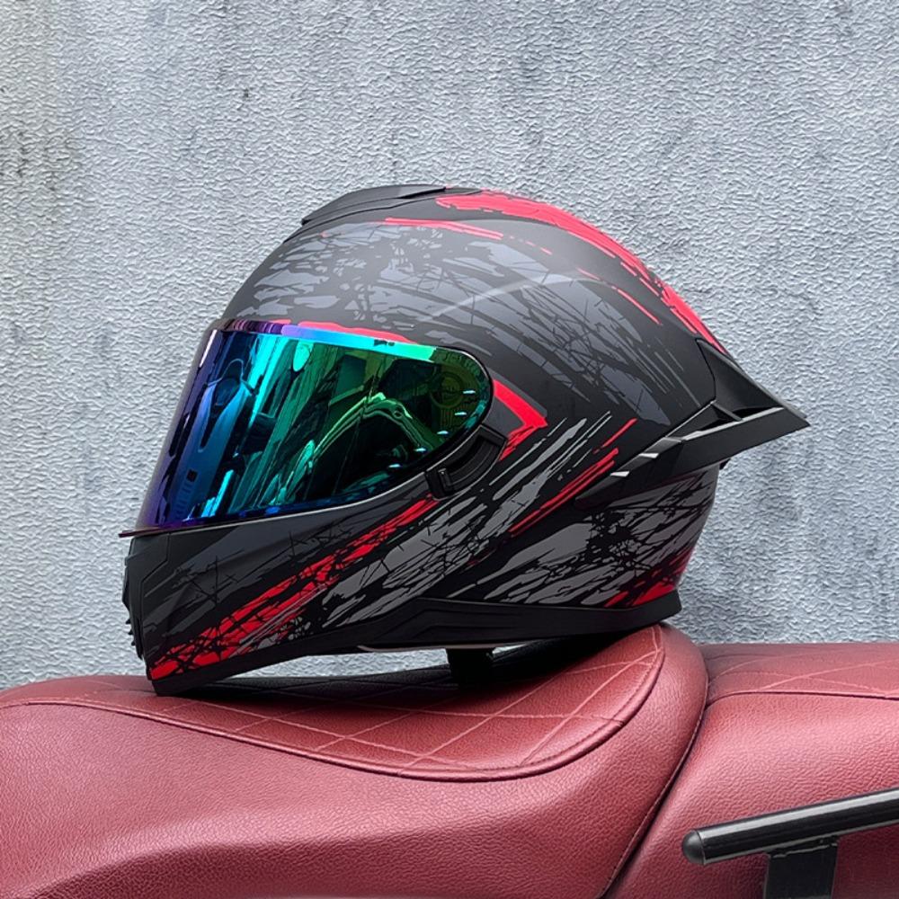 DOT Full Helmet Double Mirror Helmet Men's Four-season Universal Hard Hat Female Knight Locomotive Double Lens