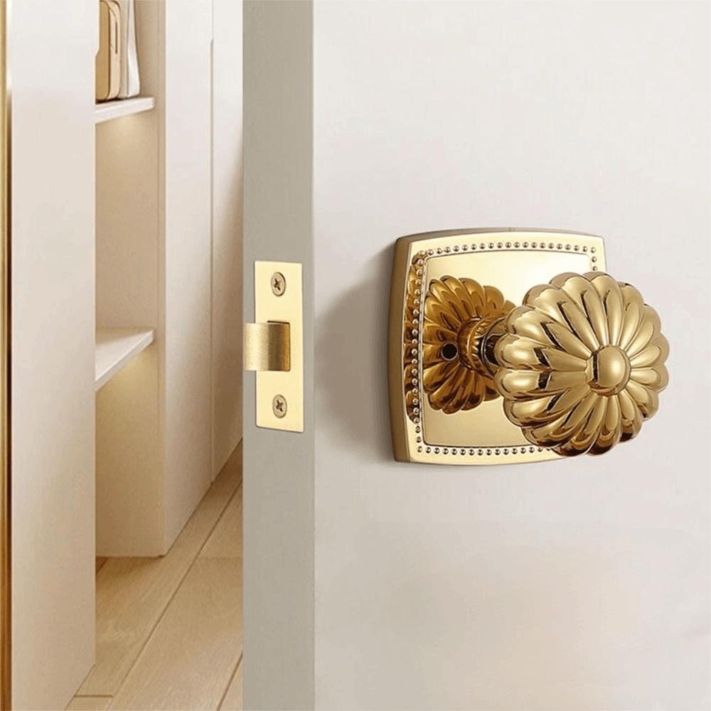 Solid Wood Zinc Alloy Invisible Door Lock Single Tongue Magnetic Double-sided Lock Pumpkin Shape Brass Spherical Lock Indoor