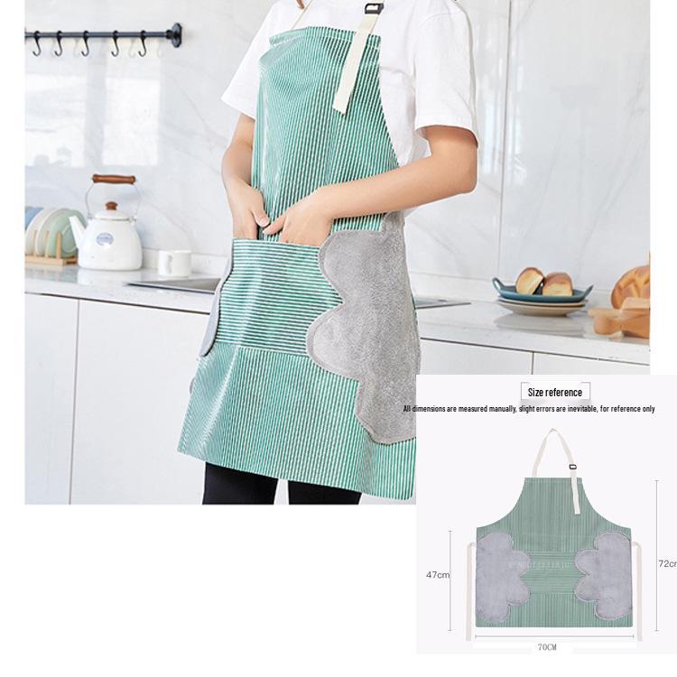 Striped Waterproof Oil-proof Kitchen Apron with Wipe-Hand Feature, Dirt-Resistant and Lightweight for Summer