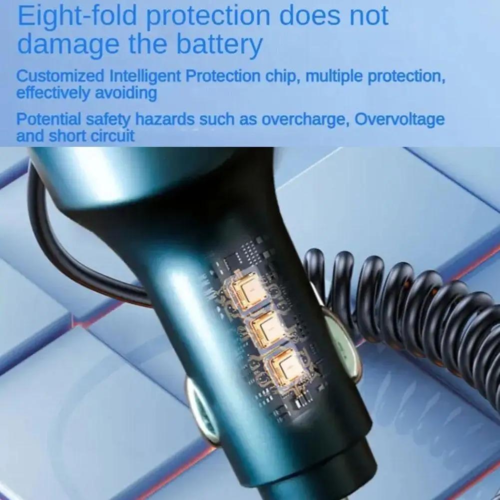 55W Car Phone Charger Car Fm Transmitter Quick Charging Adapter with 3 In 1 USB Retractable Charging Cable