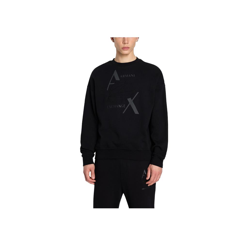 Armani Exchange Loose Fit Round Neck Printed Long Sleeve Sweatshirt Men Sweatshirt Black 6RZMAMZJ9KZ1200