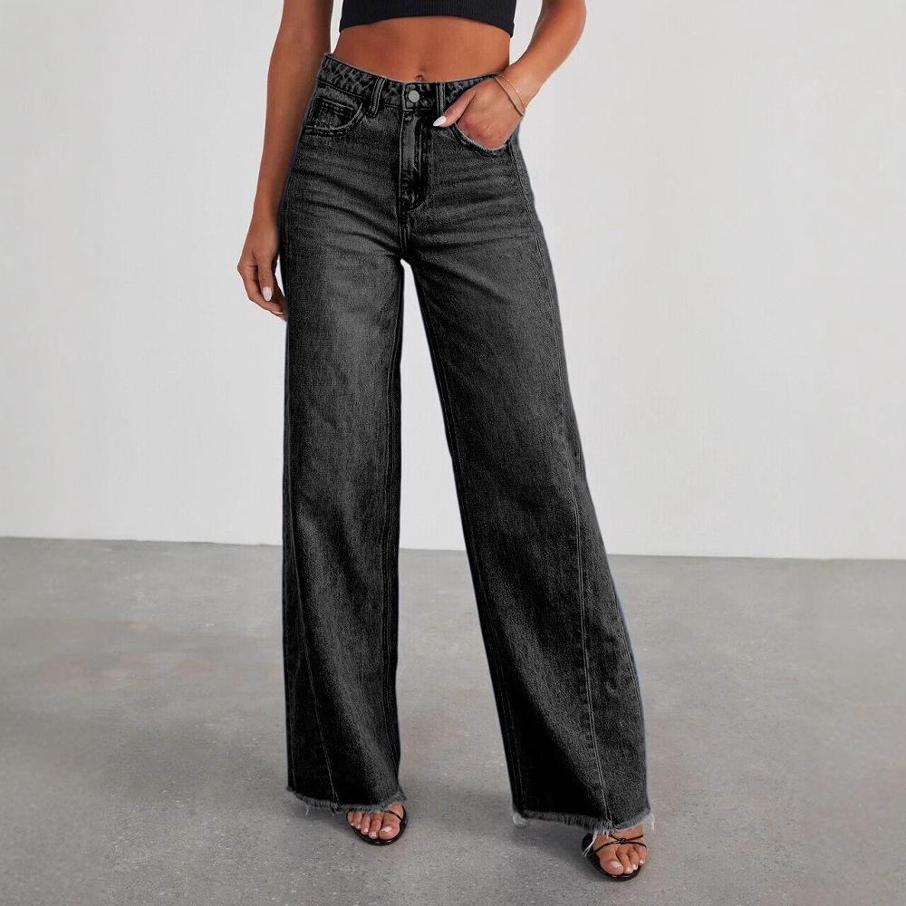 2023 Women's Wide-Leg Patchwork Frayed Hem Jeans