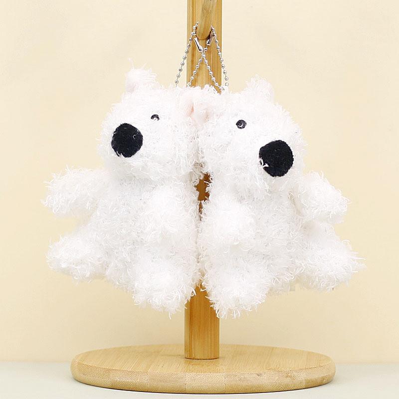 Cute White Westie Plush Keychain Fluffy Dog Bag Accessory Short Fur 13cm