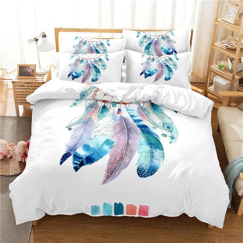 Feather Bohemia Beding Set for Adult Peoples plus Children, Soft Duvet Cover Sets, Twin Ful Quen plus King Bedrom Set, Home Textile boho