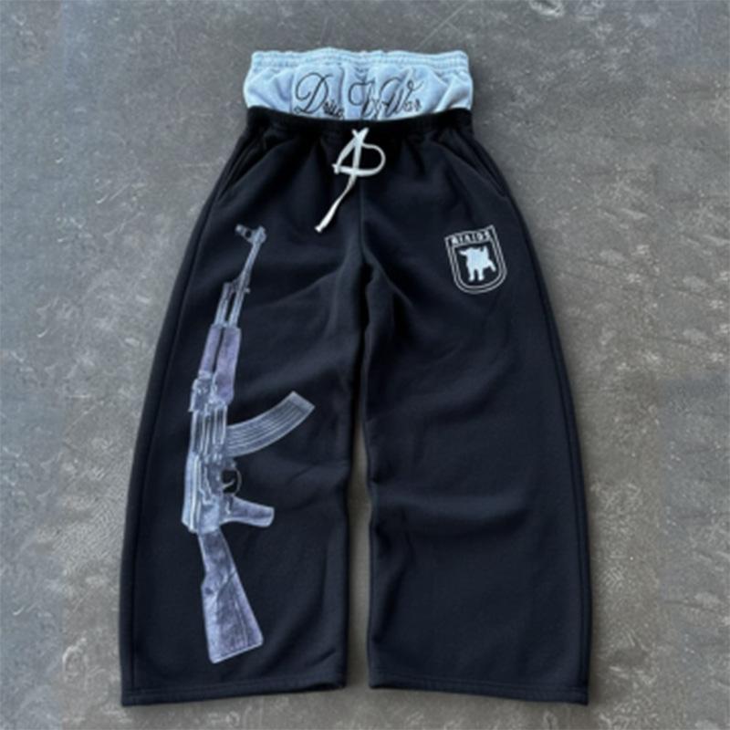 Unisex Doppelbund Gestickte Bedruckte Gerade Bein Jogginghose Street Hip Hop Stil Kordelzug Lässige Sporthosen Paar Locker Sitzende Schweißhosen