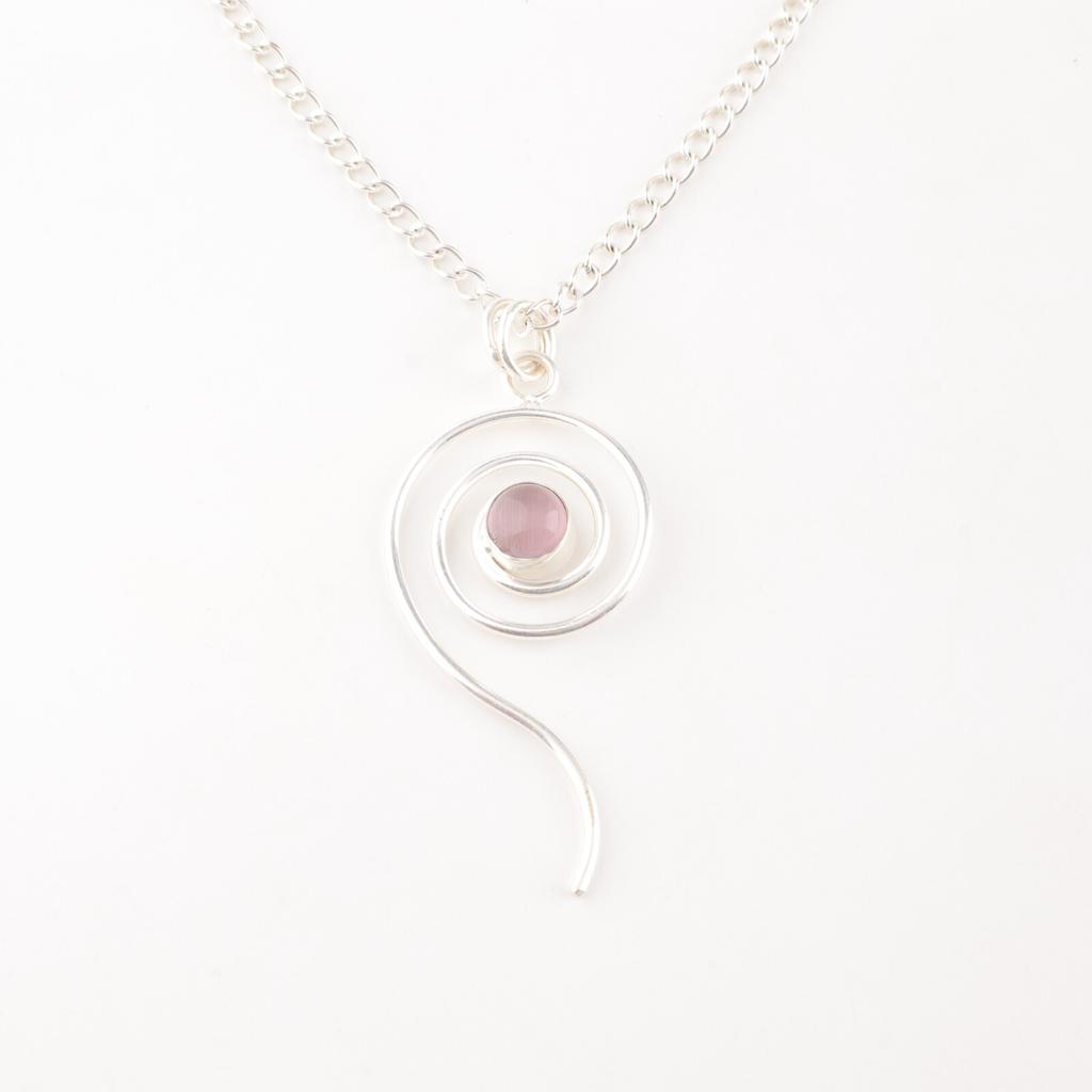 Purple Cat's Eye Gemstone 925 Sterling Silver Jewelry Handmade Round Pendant PP-42-43