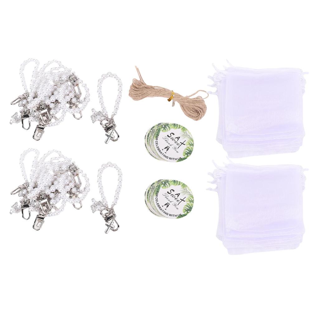 20 Set Pearls Crosses Keychains Multifunctional Pearl Beaded Key Rings for Baptisms Memorial Services Religious